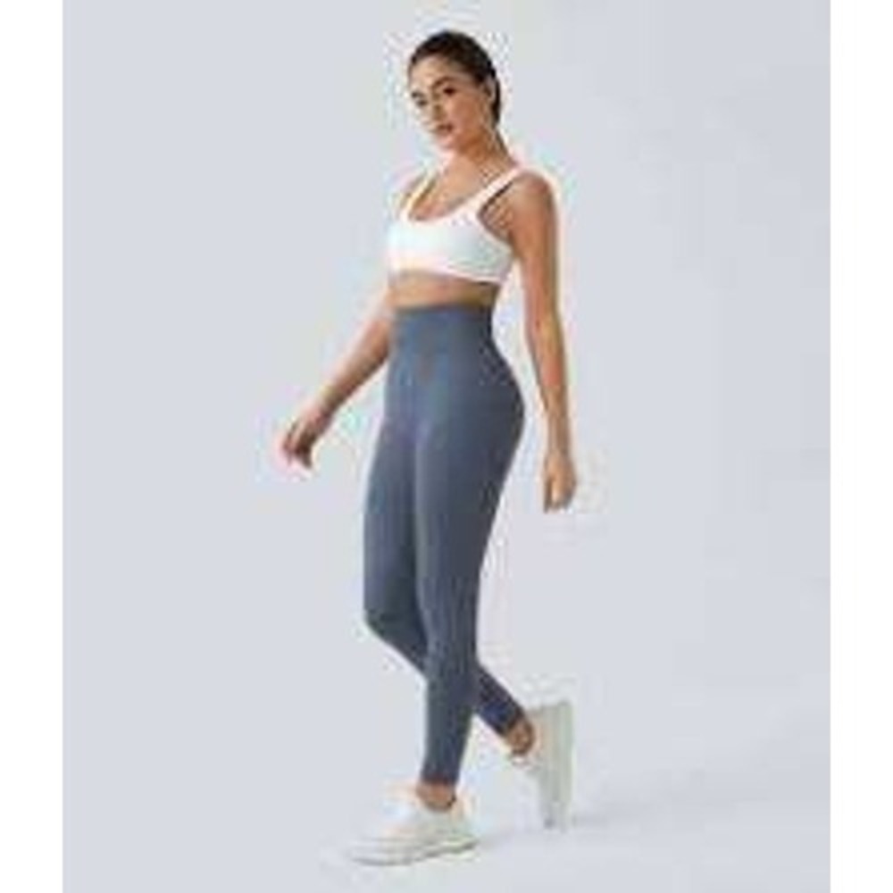 Halara High Waisted Scrunch Butt Women Leggings with Pockets Blue Grey M 7/8